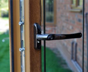 Golden Oak UPVC entrance door with multi point locking.