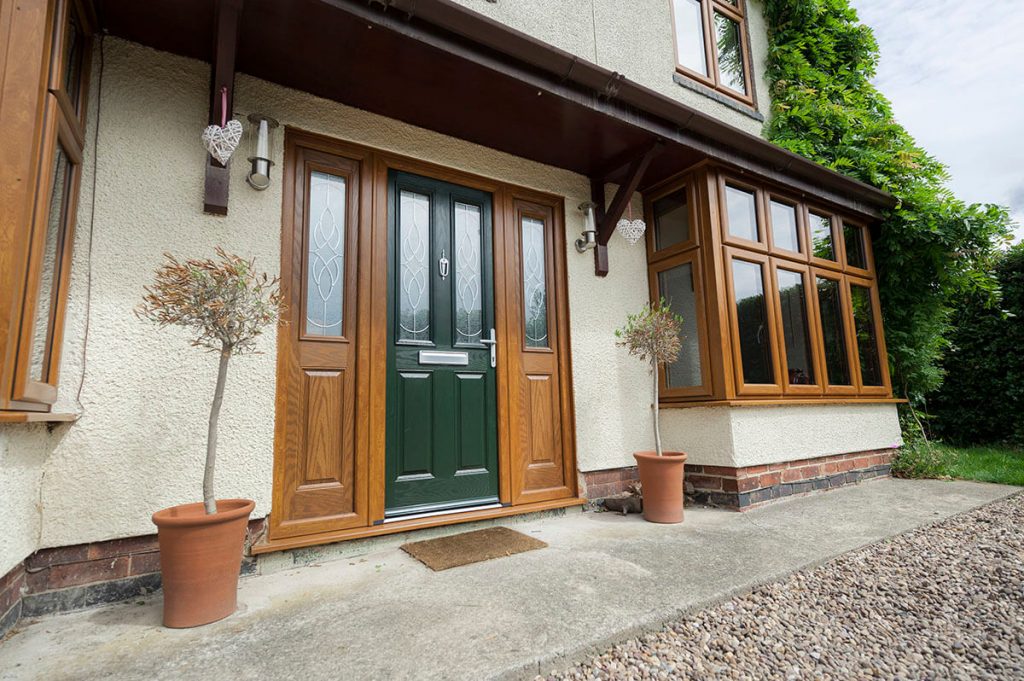 Green UPVC door decorative lead silver knocker.